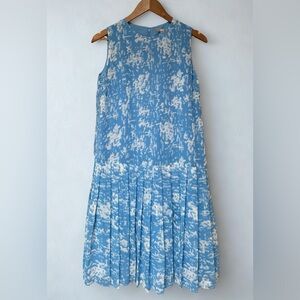 Uniqlo Blue and White Pleated Chiffon Dress